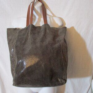 SORIAL PYTHON LEATHER Tote Satchel Shoulder Bag Carryall Shopper BROWN